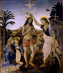 Leonardo da Vinci - The Baptism of Christ (1472-1475)-Uffizi, by Verrocchio and Leonardo