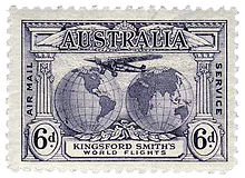 Aviation History - Charles Kingsford Smith - Postage stamp, Australia, 1931.