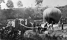 Aviation History - Hot Air Balloon - The Union Army Balloon Intrepid being inflated from the gas generators for the Battle of Fair Oaks