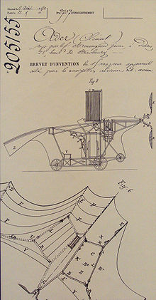 Aviation History - Ader Eole - Clement Ader's Avion French patent 205155, 19 April 1890.