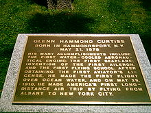 Aviation History - Glenn Curtiss - Commemorative plaque; claim on the plaque is controversial regarding invention of the aileron.