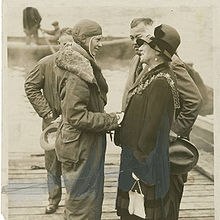 Aviation History - Amelia Earhart being greeted by Mrs. Foster Welch, Mayor of Southampton, June 20, 1928