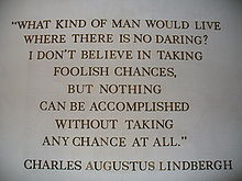 Aviation History - A wall-mounted quote by Charles Augustus Lindbergh in The American Adventure in the World Showcase pavilion of Walt Disney World's Epcot