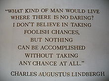 Aviation History - A wall-mounted quote by Charles Augustus Lindbergh in The American Adventure in the World Showcase pavilion of Walt Disney World's Epcot