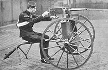 Aviation History - Hiram Stevens Maxim - Maxim machine gun mounted on a Dunonald gun carriage