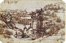 Leonardo da Vinci - Leonardo's earliest known drawing, the Arno Valley, (1473) - Uffizi