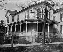 Aviation History - The Wright Brothers - Wright brothers' home at 7 Hawthorn Street, Dayton about 1900. Wilbur and Orville built the covered wrap-around porch in the 1890s.