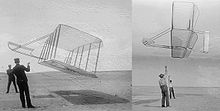 Aviation History - The Wright Brothers - A Big Improvement
At left, 1901 glider flown by Wilbur (left) and Orville. At right, 1902 glider flown by Wilbur (right) and Dan Tate, their helper. Dramatic improvement in performance is apparent. The 1901 glider flies at a steep angle of attack due to poor lift and high drag. In contrast, the 1902 glider flies at a much flatter angle and holds up its tether lines almost vertically, clearly demonstrating a much better lift-to-drag ratio.