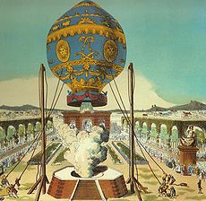 Aviation History - Hot Air Balloon - The first manned hot-air balloon, designed by the Montgolfier brothers, takes off from the Bois de Boulogne, Paris, on November 21, 1783