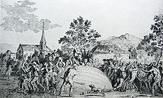 Aviation History - Hot Air Balloon - The balloon built by Jacques Charles and the Robert brothers is attacked by terrified villagers in Gonesse.