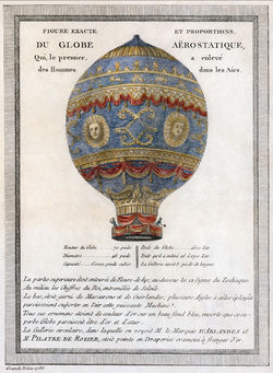 Aviation History - Montgolfier brothers - A 1786 depiction of the Montgolfier brothers' historic balloon with engineering data. Details are available in translation on the image hosting page.