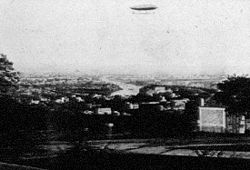 Aviation History - The astronomer Jules Janssen took this photo of the French officers' Charles Renard and Arthur Krebs La France dirigible from his Meudon (France) astrophysic observatory in 1885.