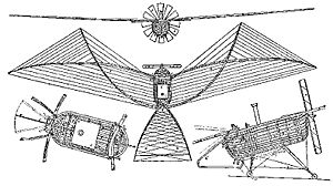 Aviation History - Felix du Temple de la Croix - 1857 patent drawing of Flix du Temple's flying machine, the 