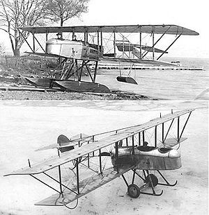 Aviation History - Alfred V. Verville - Verville's 2nd and 3rd Plane in 1915 while at General Aeroplane Company, Top: Gamma S, Two-blade prop and twin floats, Bottom: Gamma L, Wheeled with four-blade prop