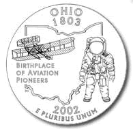 Aviation History - The Wright Brothers - Ohio 50 State Quarter features the 1905 Wright Flyer III built and flown in Ohio, in another famous photo from Huffman Prairie