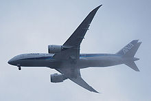 Airplane Picture - Angled planform view of the second 787 Dreamliner during flight testing