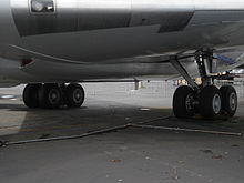 Airplane Picture - The 4 wheel landing gear bogies on a 707-120