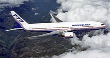 Airplane Picture - A Boeing 777-200 in Boeing's original livery. Note the insignias of the aircraft's firm customers under 