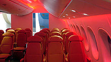 Airplane Picture - Interior mockup photo showing windows and LED mood lighting options for the 787 Dreamliner.