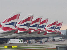 Airplane Picture - British Airways Boeing 747-400 tailfins.