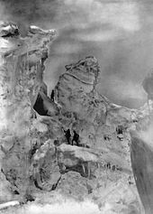 World War 1 Picture - The Duke and his guides climbing an icefall on Chogolisa in 1909.