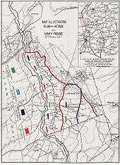 World War 1 Picture - The Canadian Corps plan of attack outlining the four coloured objective lines - Black, Red, Blue and Brown