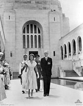 World War 1 Picture - Bean accompanying Queen Elizabeth II during her visit to the Australian War Memorial on 16 February 1954