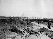 World War 1 Picture - Road to Pozieres: In the distance the village of Contalmaison is under German shellfire.