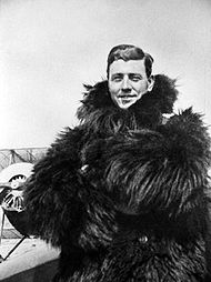 World War 1 Picture - Dallas wearing one of the thick fur coats used by World War I aviators to protect against the severe cold experienced in planes with open cockpits