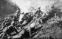 World War 1 Picture - Bulgarian troops counterattack at Yarebichna Peak in 1917