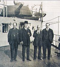 World War 1 Picture - The signatories of the Ottoman Empire. Left to right: Rıza Tevfik; Grand vizier Damat Ferid Pasha; ambassador Hadi Pasha; and the Ottoman Minister of Education Reşid Halis.
