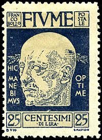 World War 1 Picture - D'Annunzio on a postage stamp of Fiume, 1920