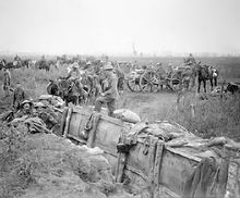 World War 1 Picture - British 18 pounder battery taking up new positions near Boesinghe, 31 July