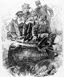 World War 1 Picture - The rulers of Gemany, France, Russia, Austria-Hungary, and the United Kingdom attempting to keep the lid on the simmering cauldron of imperialist and nationalist tensions in the Balkans to prevent a general European war. They were successful in 1912 and 1913 but did not succeed in 1914.