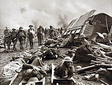 World War 1 Picture - Wounded men at the side of a road after the Battle of Menin Road