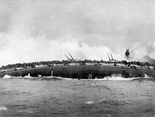 World War 1 Picture - The sinking Blucher rolls over on her side