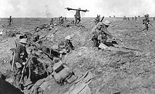 World War 1 Picture - British infantry advancing near Ginchy during the Battle of Morval, 25 September. Photo by Ernest Brooks.