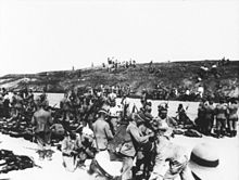 World War 1 Picture - German front line at Tsingtao 1914; the head cover identifies these men as members of III Sea Battalion of Marines.