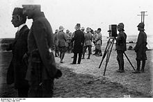 World War 1 Picture - Ras el-Ain (Syria), near the Euphrates river (then the end of the Baghdad Railway), May 1916: German officers of the Special Palestine Mission are waiting for the arrival of the coffin of Goltz-Pasha