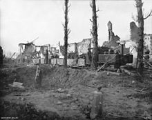 World War 1 Picture - Australian 17th Light Railway Operating Company ballast train near Ypres pulled by Cooke 2-6-2 tank locomotive # 1217.