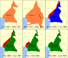 World War 1 Picture - Cameroon over time, 
  German Kamerun, 
  British Cameroons, 
  French Cameroun, 
  Republic of Cameroon