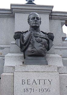 World War 1 Picture - Bust of Beatty by William McMillan in Trafalgar Square, London. The two fountains were redesigned as memorials to Beatty and Jellicoe