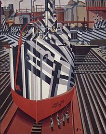 World War 1 Picture - Painting of Dazzle-ships in Drydock at Liverpool, by Edward Wadsworth, 1919