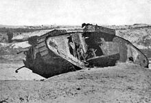 World War 1 Picture - Disabled British Mark I Female tank