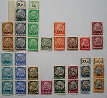 World War 1 Picture - German stamps of Hindenburg with the overprint 