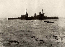 World War 1 Picture - HMS Inflexible picking up German sailors from Gneisenau after the battle