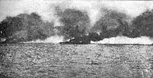 World War 1 Picture - Beatty's flagship Lion burning after being hit by a salvo from Lxtzow