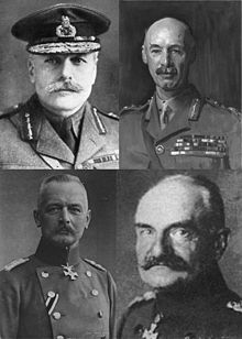 World War 1 Picture - Commanders
(Top Left clockwise) General Alexander Haig, Commander of the BEF on the Somme, General Rawlinson, Commander British 4th Army
General von Below, Commander of the German 2nd Army on the Somme; General von Falkenhayn: Commander of German forces on the Western Front