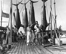 World War 1 Picture - Ernest, Pauline, Bumby, Patrick, and Gregory Hemingway pose with marlins after a fishing trip to Bimini in 1935