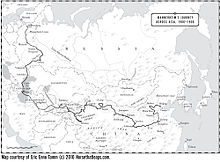 World War 1 Picture - Gustaf Mannerheim's route across Asia from St. Petersburg to Peking, 1906-08.[24]